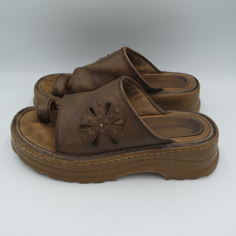 Lower East Side Brown Platform Sandals Toe Loop Floral Cutout Y2K Vintage 9